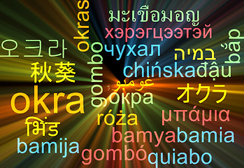 Image showing Okra multilanguage wordcloud background concept glowing