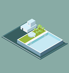 Image showing Vector 3d Flat Isometric Roof With Water Pool