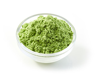 Image showing bowl of green wheat sprouts powder