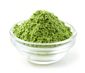 Image showing bowl of green wheat sprouts powder
