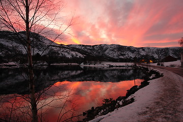Image showing Sunset lake Nisser