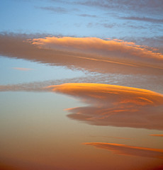 Image showing sunrise in the colored sky   soft clouds and   background