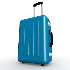 Image showing Blue luggage stands on the floor