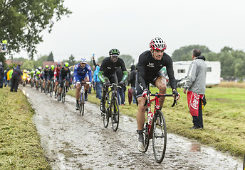 Image showing The Cyclist Adam Hansen on a Cobbled Road - Tour de France 2014