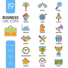 Image showing Business Strategy Thin Lines Color Web Icon Set