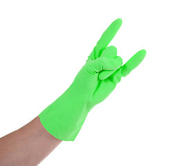 Image showing Hand in rubber gloves gesturing, close up