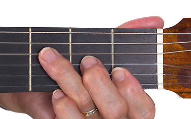 Image showing Old hand and guitar isolated