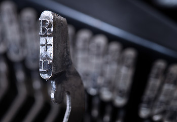 Image showing R hammer - old manual typewriter - cold blue filter