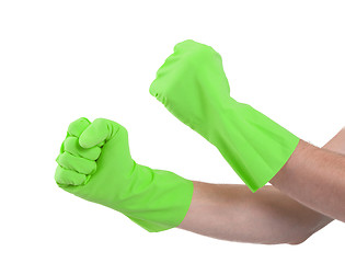 Image showing Hands in a rubber gloves gesturing fist