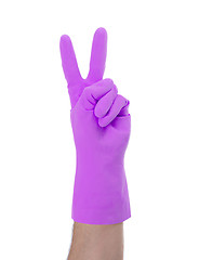 Image showing Hand in rubber gloves gesturing, close up