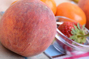 Image showing many different fruits for the health of the entire family, peach, mandarin, orange, banana