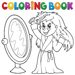 Image showing Coloring book girl combing hair theme 1