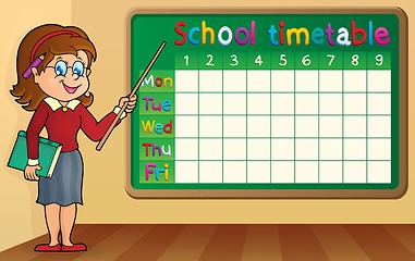 Image showing School timetable with woman teacher