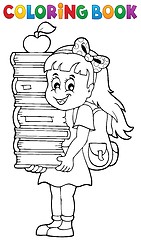 Image showing Coloring book with girl holding books