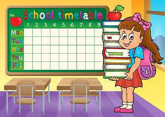 Image showing School timetable with girl holding books