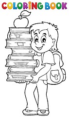 Image showing Coloring book with boy holding books