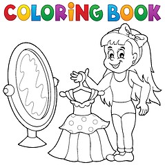 Image showing Coloring book girl with dress theme