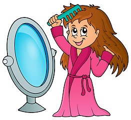 Image showing Girl combing hair theme 1