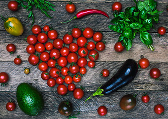 Image showing Tomato heart shape and vegetables as healthy eating concept
