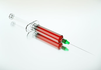 Image showing Medical syringe for injection with reflection 