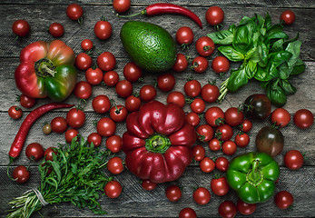 Image showing vegetables on wooden table in rustic style