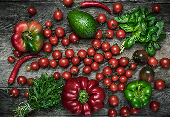 Image showing Fresh vegetables on wooden table in rustic style