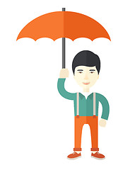 Image showing Chinese businessman with umbrella as protection.