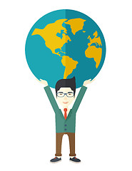 Image showing Chinese Businessman carrying big globe.