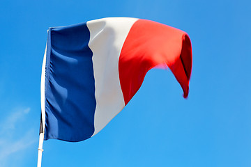 Image showing french waving flag in the blue sky  france  wave