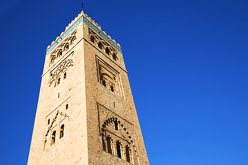 Image showing history in maroc   minaret religion and the blue     sky