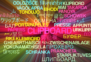 Image showing Clipboard multilanguage wordcloud background concept glowing