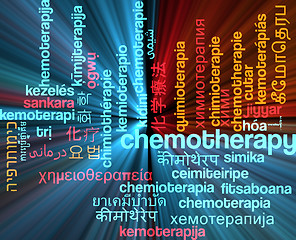 Image showing Chemotherapy multilanguage wordcloud background concept glowing