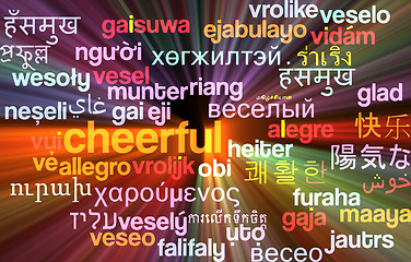 Image showing Cheerful multilanguage wordcloud background concept glowing