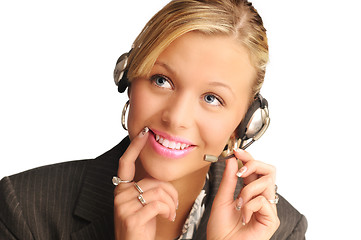 Image showing young pretty sexy blond hair operator with headset