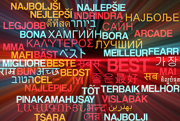 Image showing Best multilanguage wordcloud background concept glowing