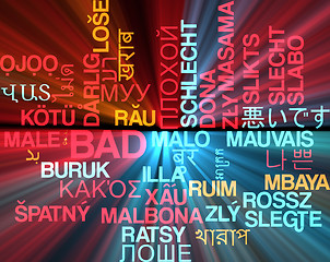 Image showing Bad multilanguage wordcloud background concept glowing