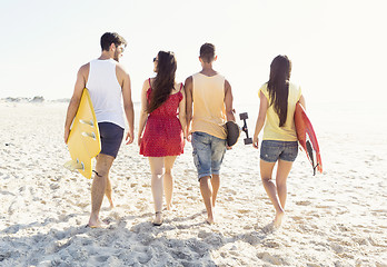 Image showing Friends walking at the beach