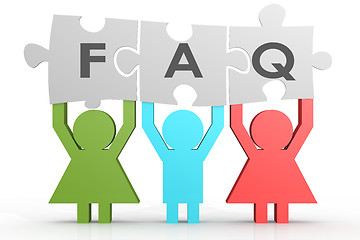 Image showing Three people hold FAQ puzzle in a line