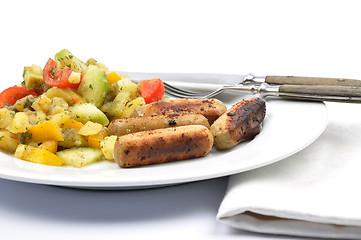 Image showing Mixed Potato salad with sausages