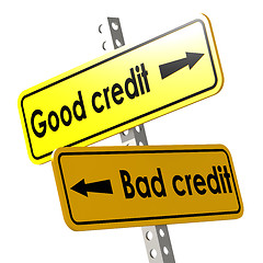 Image showing Good and bad credit with yellow road sign