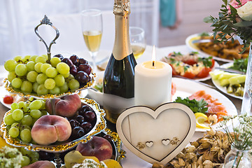 Image showing Wedding table with heart-shaped decoration
