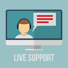 Image showing Technical support concept with human icon and monitor. Flat design vector illustration. 