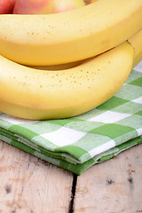 Image showing bananas and apples close up, health food concept