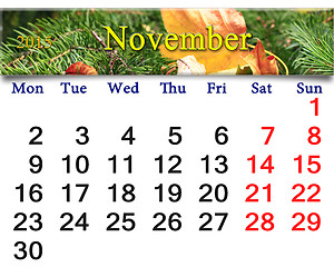 Image showing calendar for November of 2015 with leaf and spruce