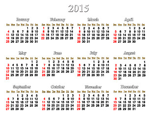 Image showing white calendar for 2015 year