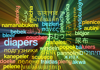Image showing Diapers multilanguage wordcloud background concept glowing