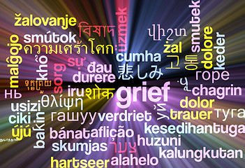 Image showing Grief multilanguage wordcloud background concept glowing