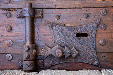 Image showing castle lock   lanzarote abstract door wood in the red brown 