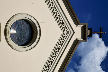 Image showing abbiate cross    and mosaic wall in the sky sunny 