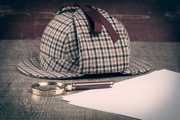 Image showing Sherlock Hat and magnifying glass